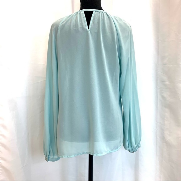 ROSE & Olive light pastel blue cutout sheer chiffon long sleeve blouse Sz M - Picture 6 of 13
